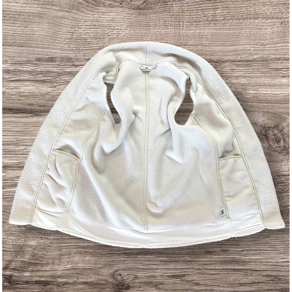 Vineyard Vines Open Front Fleece Vest Womens XS Ivory Oversize Long Length Shawl - Picture 3 of 9